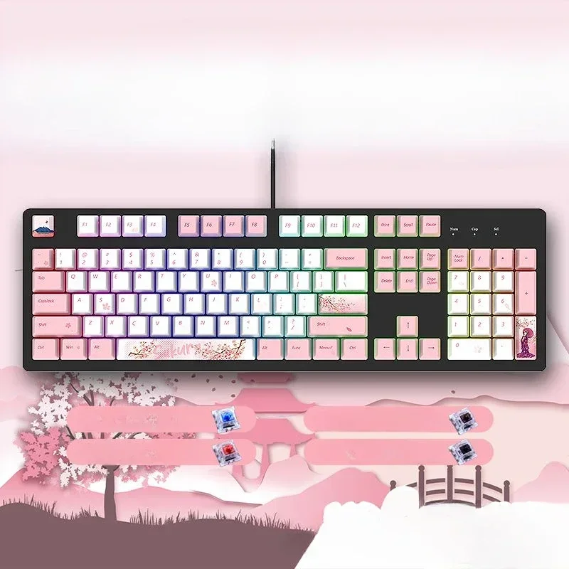 Hatsune Miku Mechanical Keyboard Anime Peripheral Cute Cartoon Game Light Keyboard Girl Heart Kawaii Holiday Gift for Friend