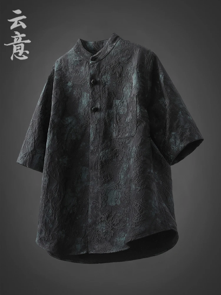 

Новая летняя мужская рубашка в китайском стиле с коротким рукавом, молодежная, с воротником-стойкой, винтажная, в стиле Тан, свободного кроя, тонкая модель