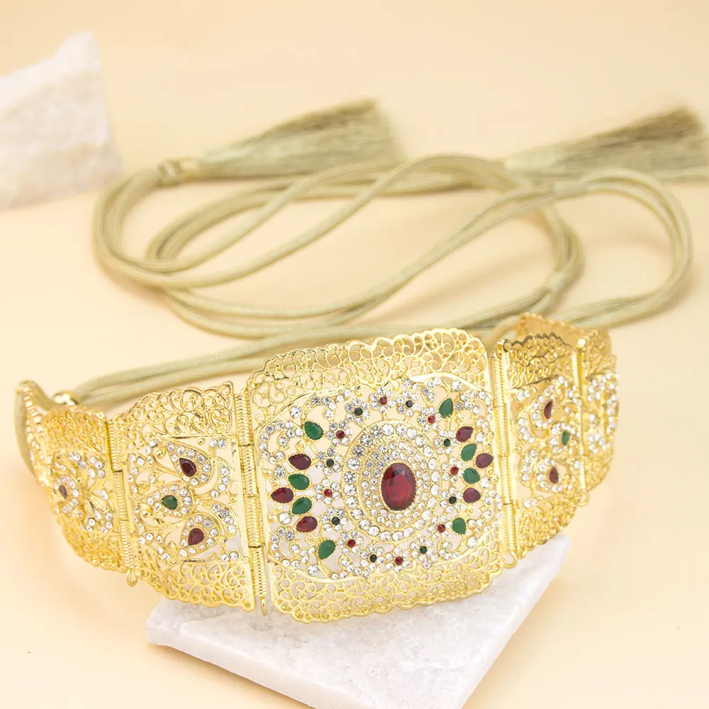 Crystal France Caftan Belt For Women Ethnic Robe Rope Waist Chain Hollow Arabesque Daily Party Jewelry