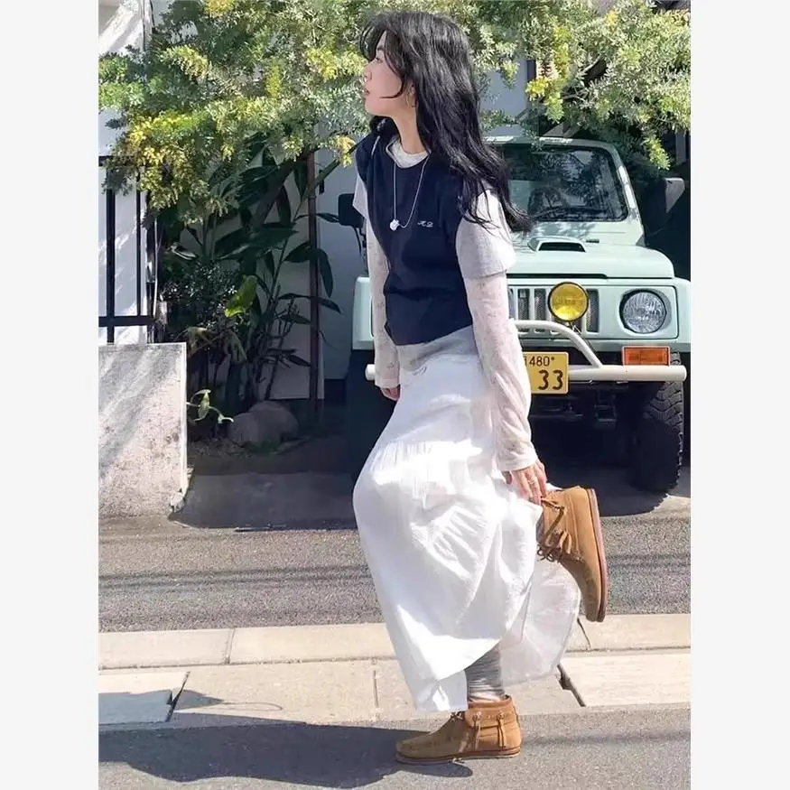 

Casual Floral Tee-Piece Set Color Blo ort T-irt Layering Versatile East Gate Cotton Long Sve round Ne Cool Sensa...