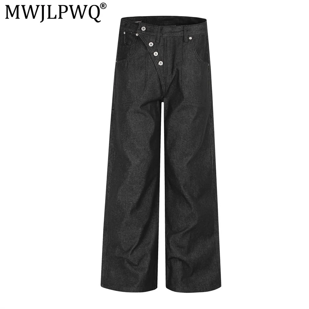 MWJLPWQ Cleanfit American High-Street Slanted-Front Buttoned Straight Denim Pants For Men Unique Design Loose Jeans Chic 21433
