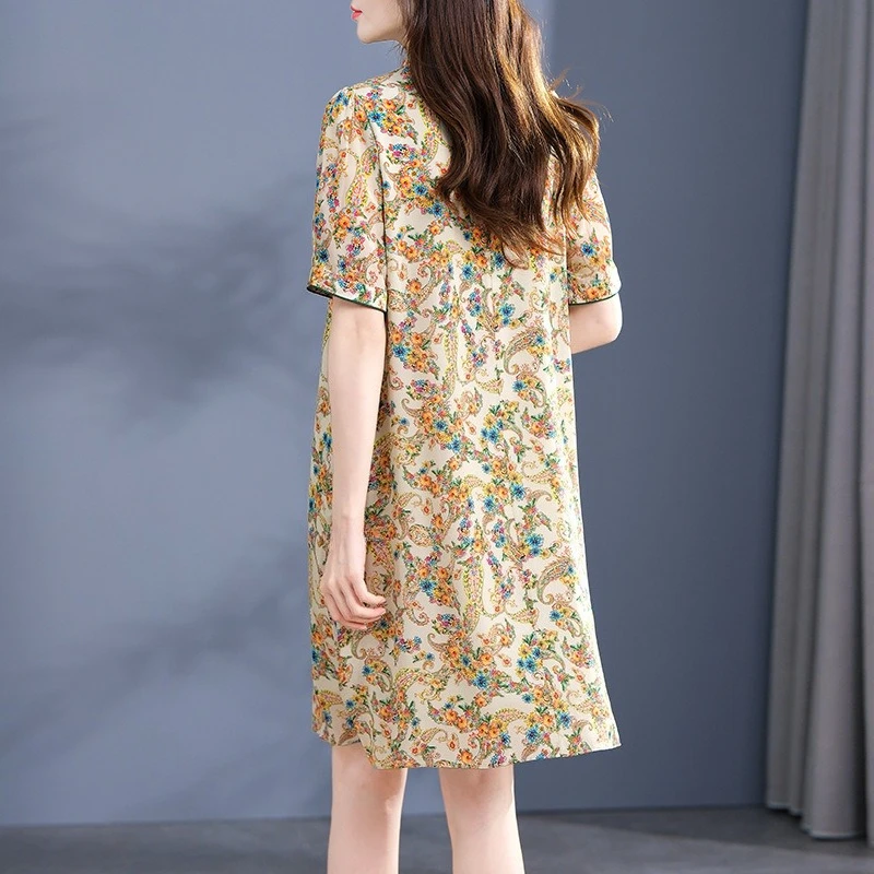 AYUNSUE 100% Natural Silk Woman Dress Short Dresses for Woman Chinese Style Ladies Dresses Elegant Woman Clothes Ropa De Mujer