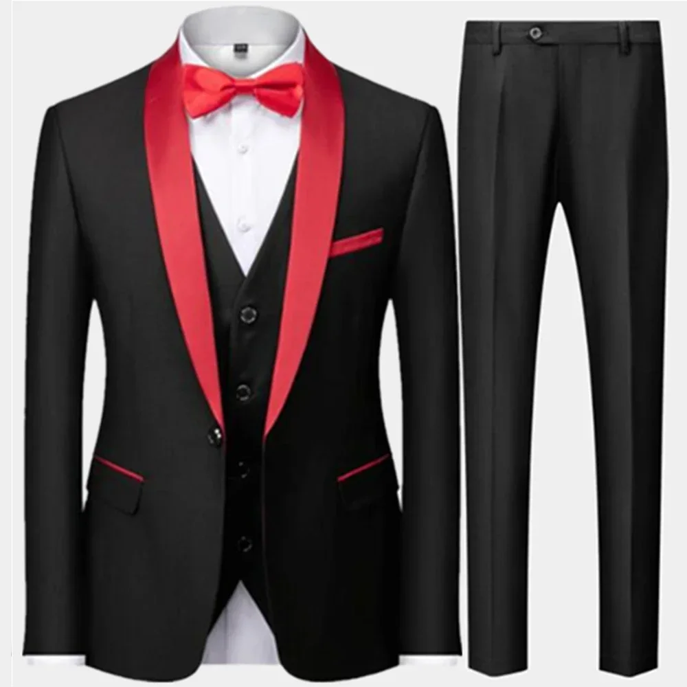 Conjunto de terno preto Slim Fit 3 peças masculino, blazer masculino, calça e colete, festa de casamento, tamanho grande 5XL, 6XL, moda outono