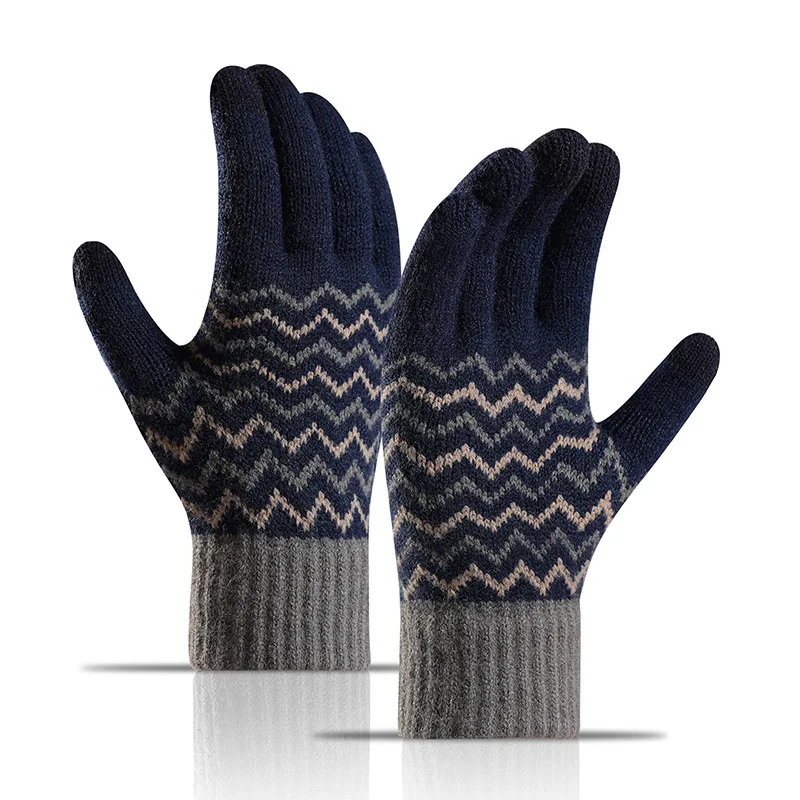 Rimiut 2022 New Winter Men\'s Imitation Wool Full Finger Cold-proof Warm Gloves Split Finger Touch Screen Knitted Gloves