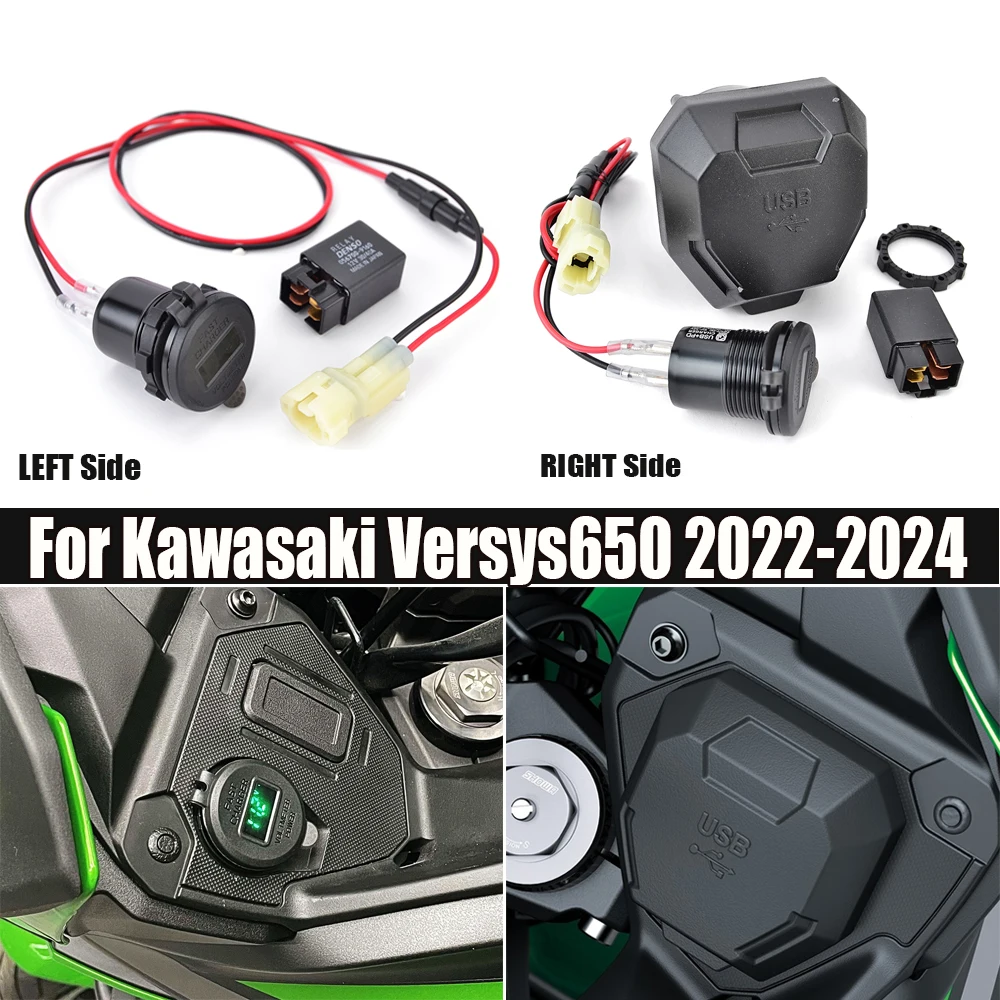 Motorcycle Versys650 Camera Cellphone Socket USB Fast Charger Relay Left Right Type C For Kawasaki Versys 650 2022-2024