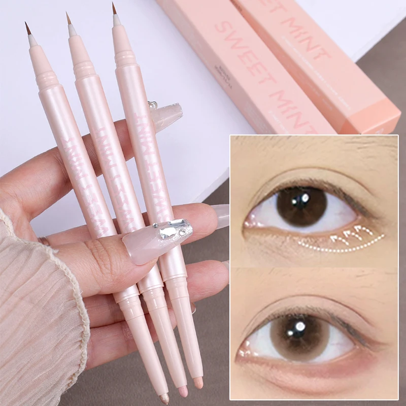 Double Head Matte Pink Lying Silkworm Pen Waterproof Long Lasting Natural Brightening Glitter Eyeshadow Eyeliner Pencil Cosmetic