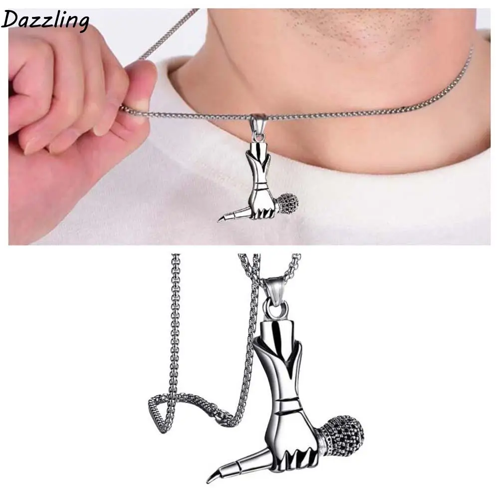 Hand Held Microphone Shape Korean Idol Necklaces Stainless Steel Clothing Accessories Men Clavicle Chains Steel Casting Charm