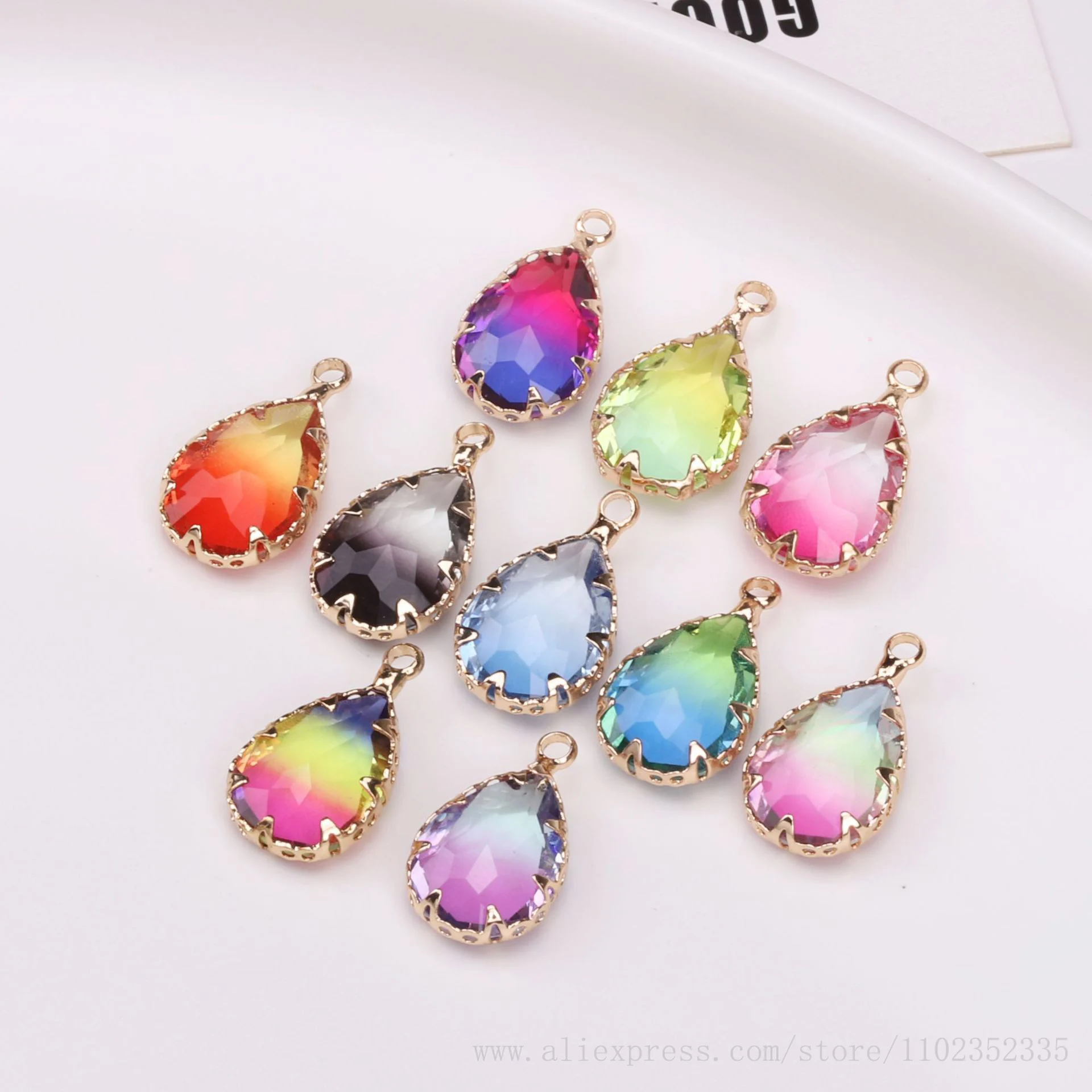 Gradient Colorful Tourmaline Crystal Claw Water Drop Pendant DIY Jewelry Earrings Necklace Pendant 20pcs/ Bag