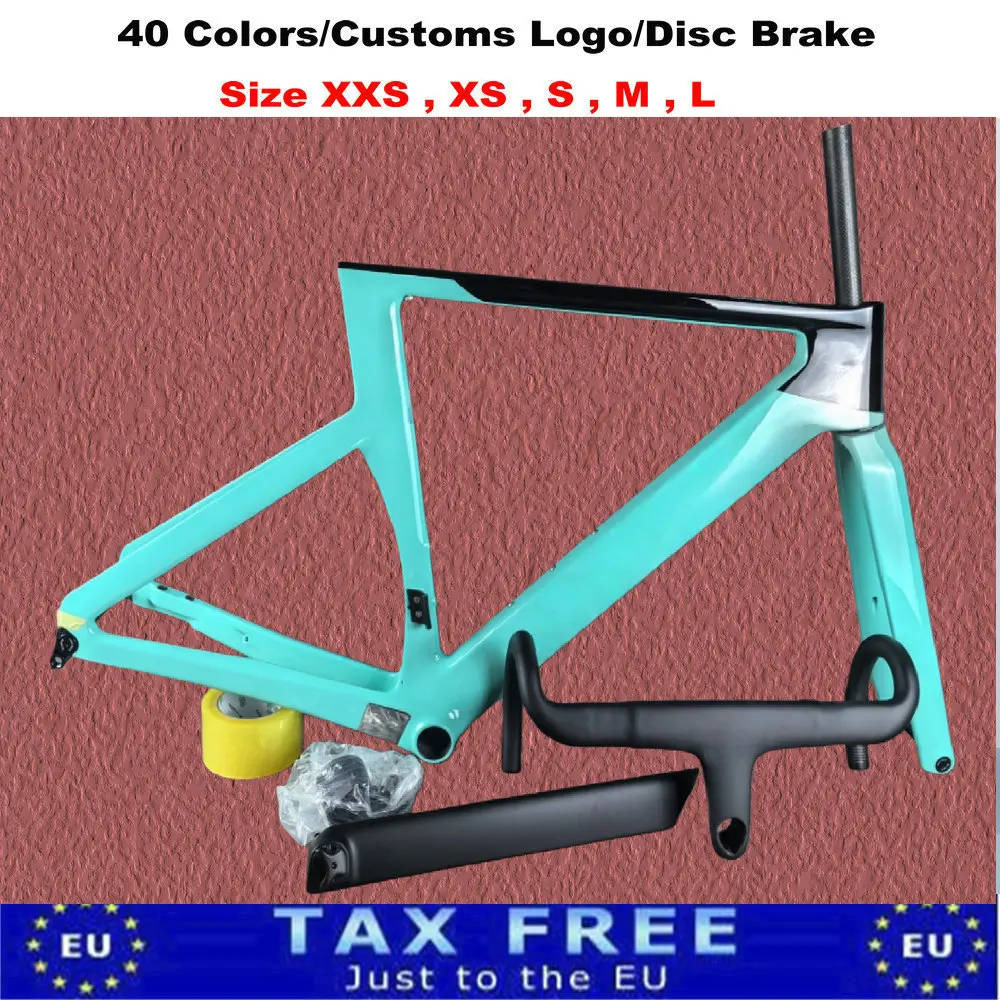 

Super Light Aero Bike Frame Carbon Road Frameset Disc Brake 700C Handlebar blue +gift