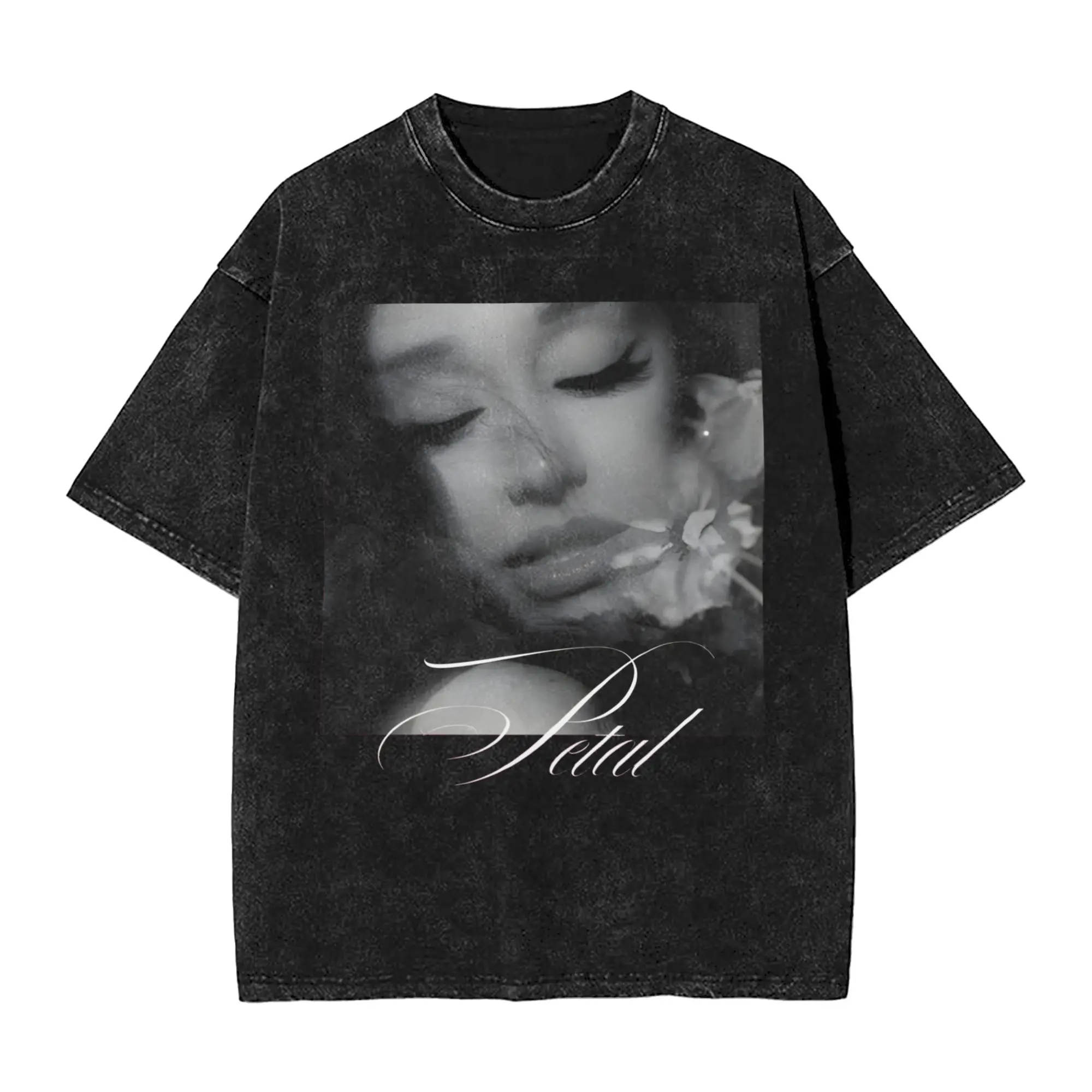 Washed T Shirt PETAL Arianas Grandes Hip Hop Vintage T-Shirts Harajuku  Streetwear Cotton Graphic Tops Tees for Men Women