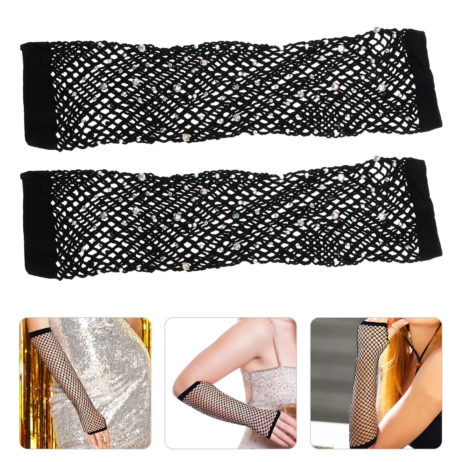

1Pair Sexy Fishnet Gloves Rhinestone Long Mesh Fingerless Cosplay Costume Elegant Party Accessories Night