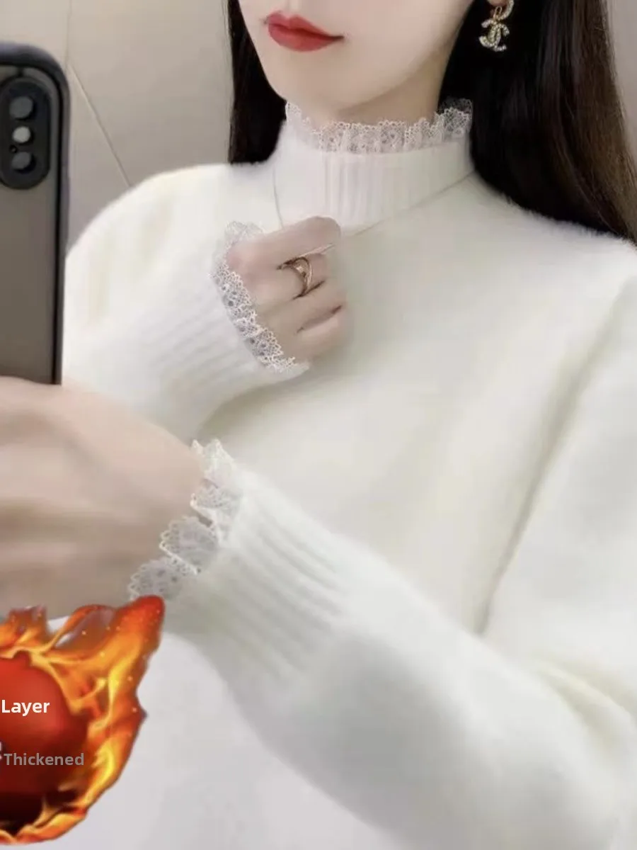 

Ladies Knitted Sweater Half High Collar Fashionable Base Layer Top Autumn Winter Stylish Set Multi-Piece Women's Clothing
