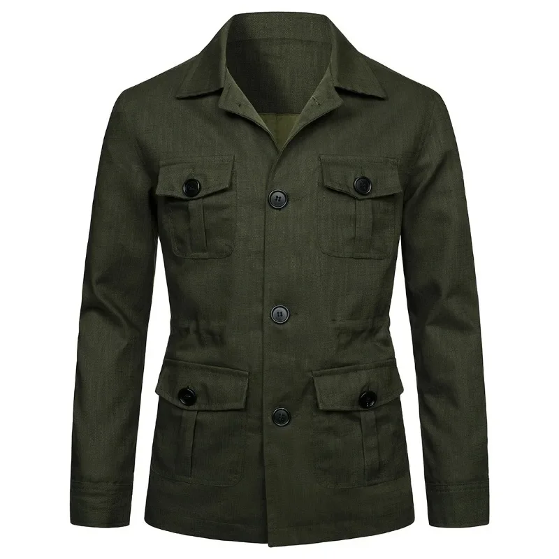 Spring New Men's Multi-pocket Cargo Jacket Linen British Vintage Novelty Jacket