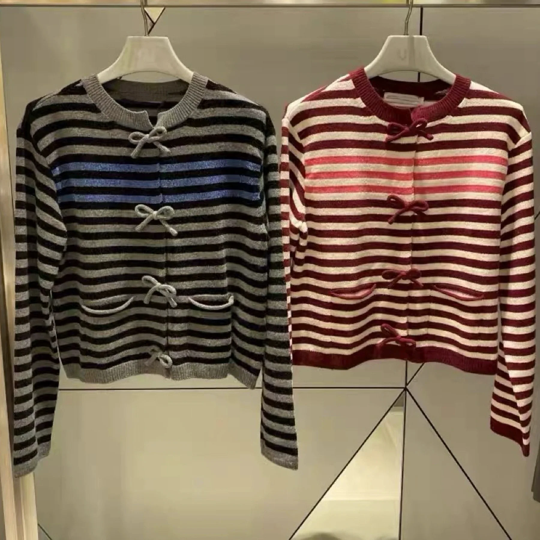 سترة ليمون تشيز LUC25 شتوية كلاسيكية مستديرة Ne مخططة بعقدة ملونة بلو محبوكة مفتوحة سترة نسائية للتنقل... #5