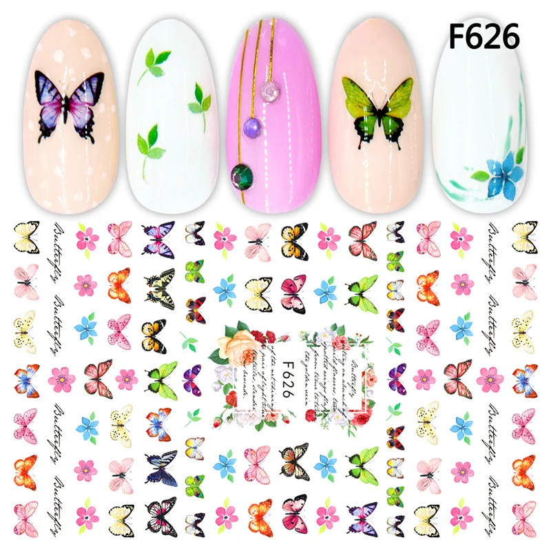 9pcs Spring Butterfly Design Nail Art Stickers, Self Adhesive Spring Flower Design Nail Art Decals For Nail Art Decoration