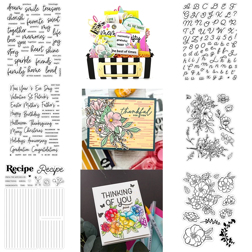 Alphabet &Numeral Celebrate Words Clear Stamps Blooming Flowers Wildflowers Stamp For DIY Scrapbooking Card Making Paper Craft