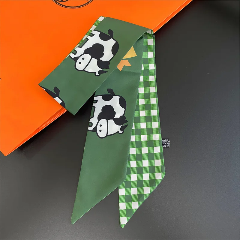 

2023 Scarf Flower Cow Print Ribbon Novel Binding Scarf Women's Bag Long Narrow Ribbon