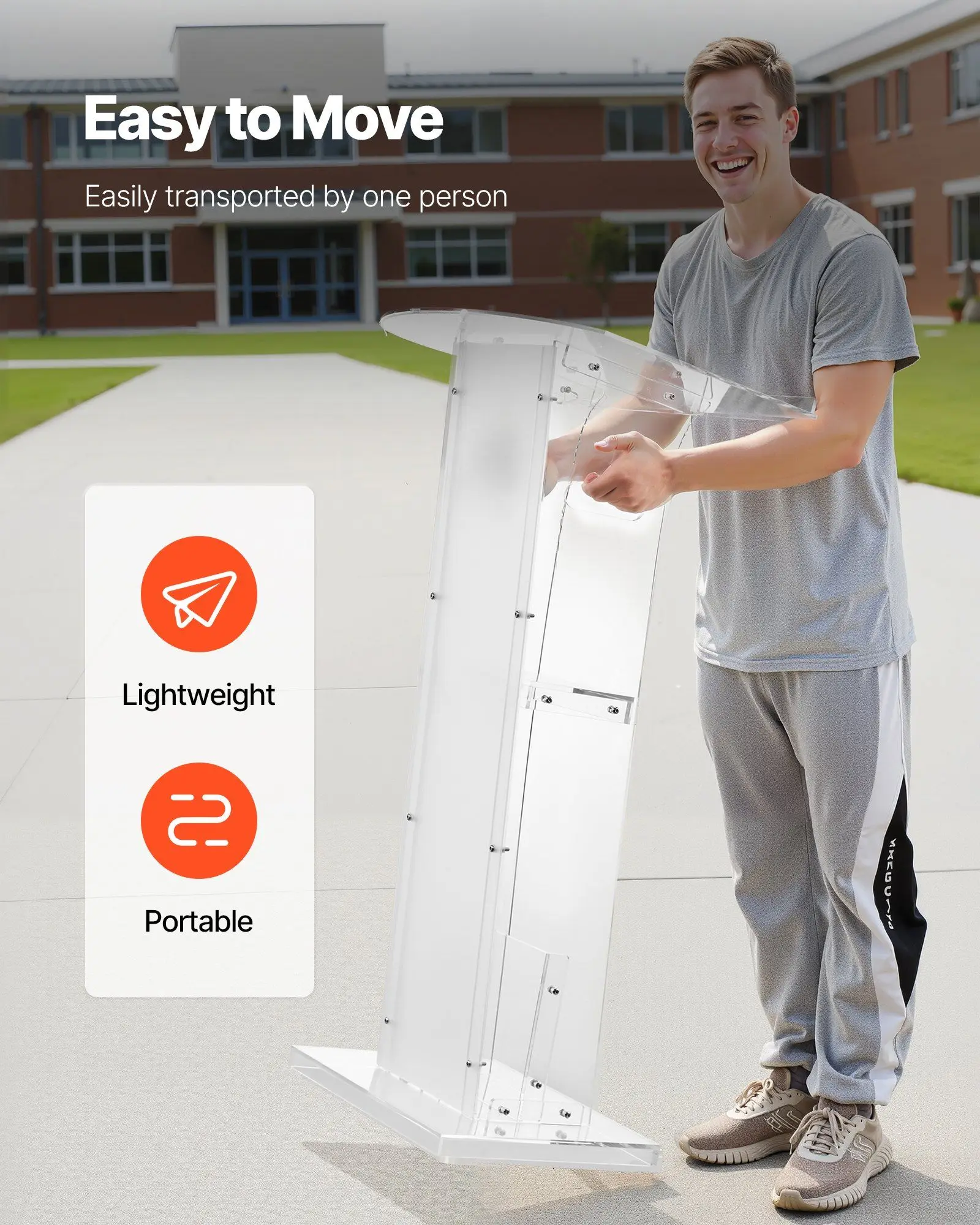 منصة أكريليك خفيفة الوزن مقاس 43 بوصة مع سطح قراءة موسع أرفف تخزين متوسطة ومنخفضة المستوى تجميع سريع للاستخدام المحمول