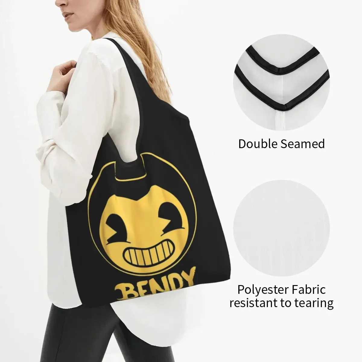 Bendy-Ink-Machine Portable Tote Shopping Bags Large Capacity Shopper Bag Groceries Handbag Shoulder Bag