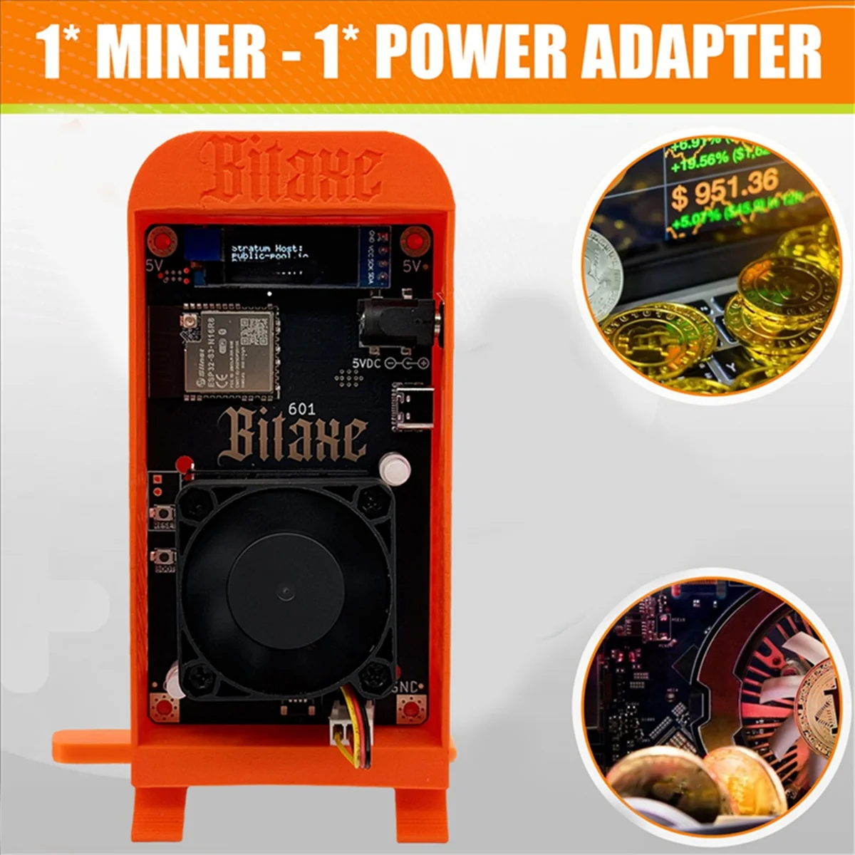 N33R_Bitaxe Gamma 601 1.2TH/S BTC Solo Lottery Miner BM1370 Asic US Plug