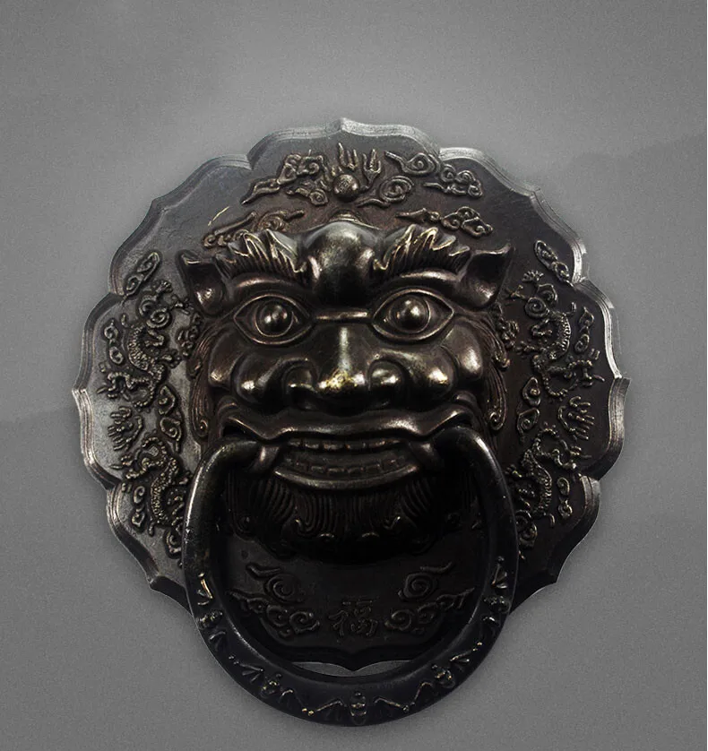 Campana de puerta de 8 pulgadas con diseño de león/dragón de la suerte, de bronce antiguo, rara, tipo campanilla de puerta.