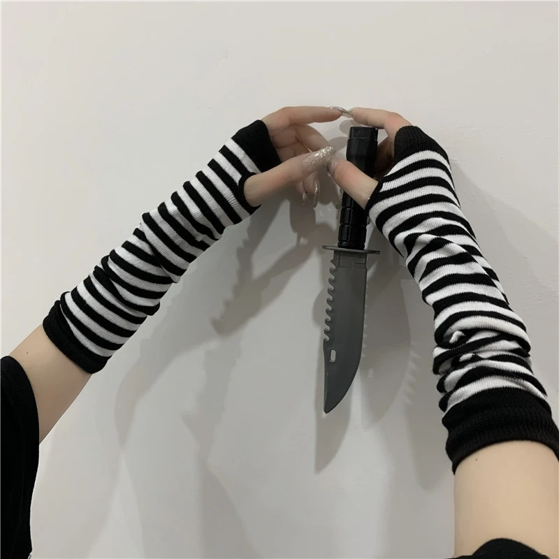 Fashion Night Club Pole Dancing Striped Gloves Women Sexy Fingerless Arm Warmers Lolita Anime Cosplay Accessories Party Gloves