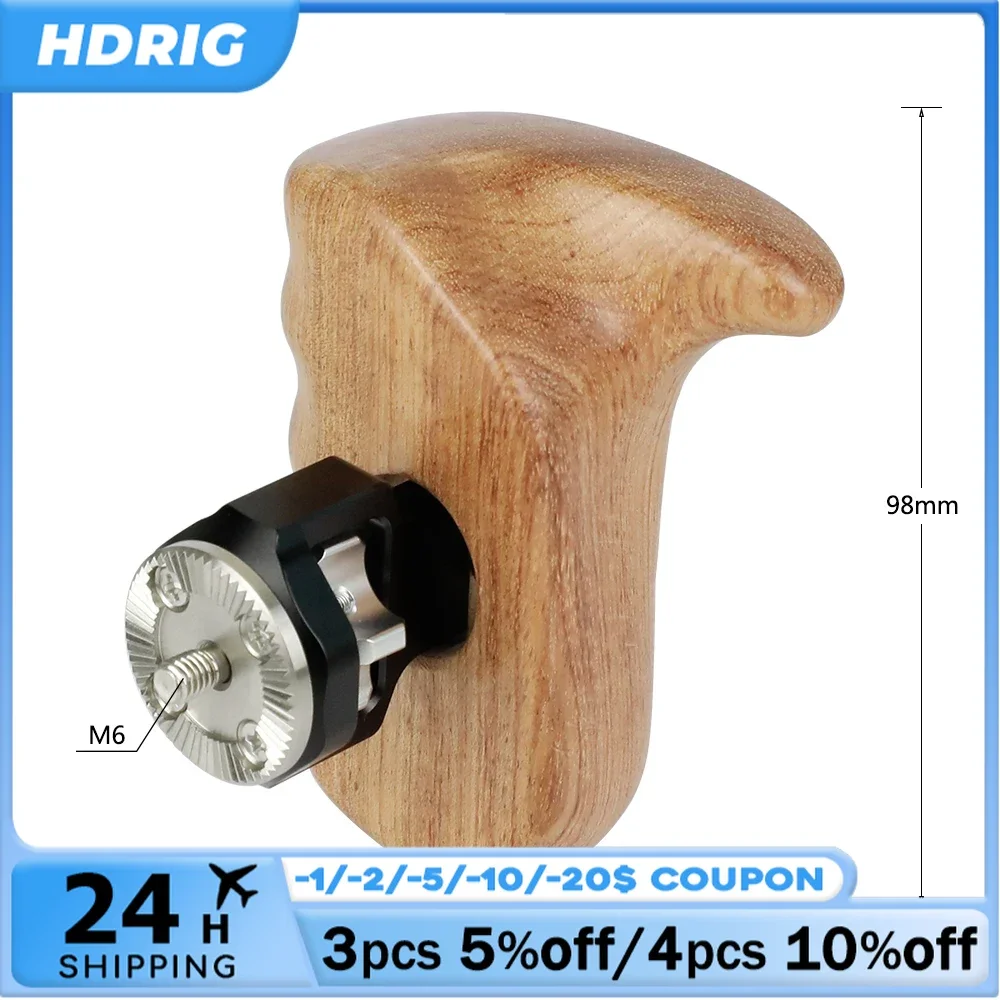 HDRIG Universal DSLR Camera Hand Grip Wooden Mini Side Handle With M6 ARRI Rosette Mount for DSLR Camera Cage Kit