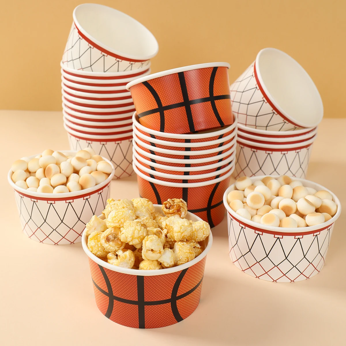 Cuencos de papel para aperitivos de baloncesto, vasos de papel desechables para postre, suministros para fiesta de cumpleaños, decoraciones para fiesta de cumpleaños con tema de baloncesto