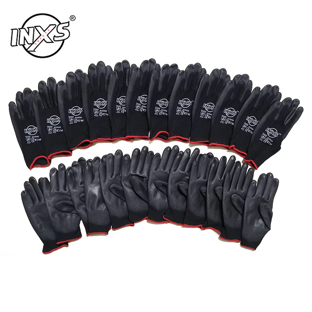 12 Pairs Polyester Nylon PU Coating Safety Work Gloves For Builders  Fishing Garden Work Non-slip gloves