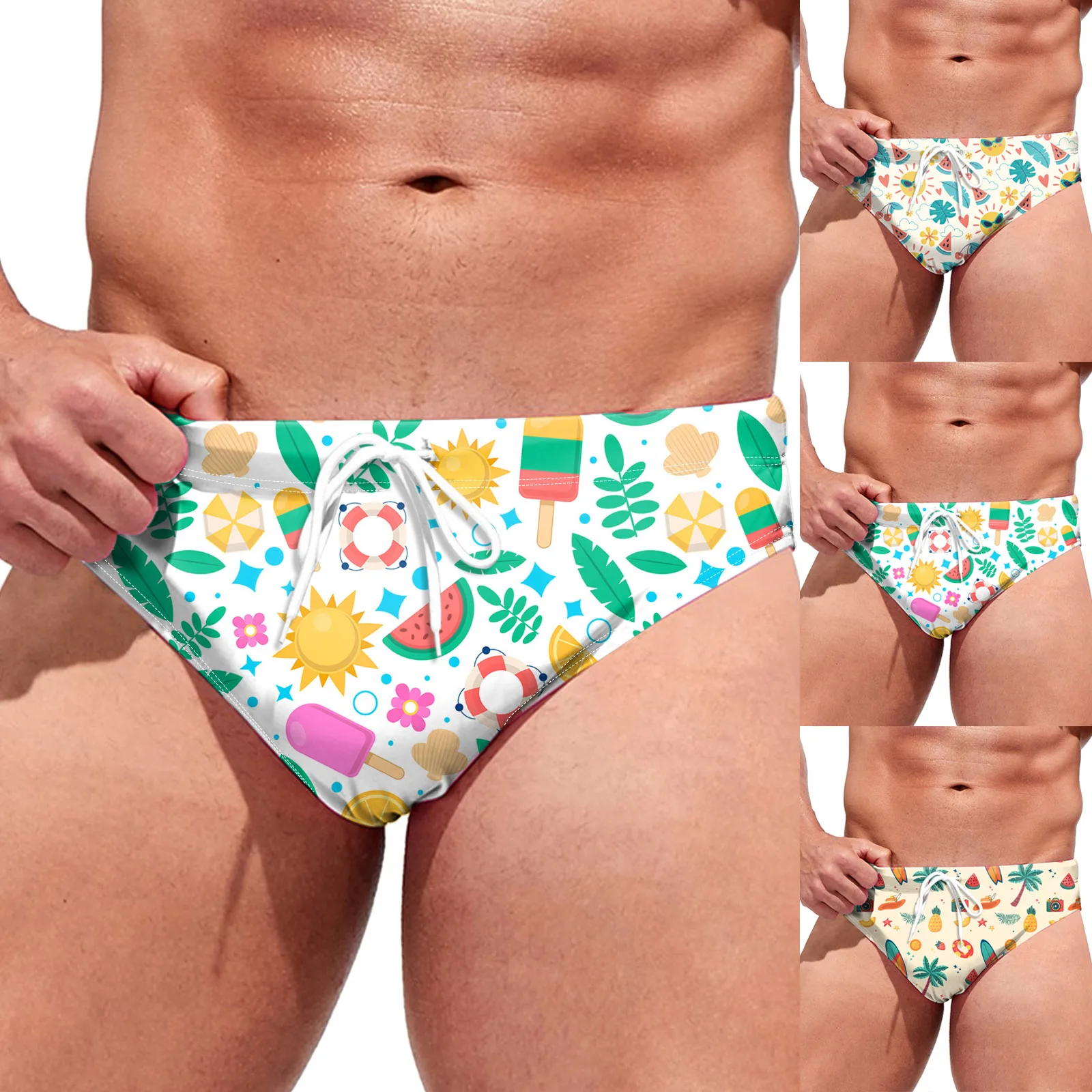 Calções de banho estampados respiráveis para homens, shorts moda praia, roupas finas, maiô, biquíni praia, cuecas e boxers, calções de natação, verão