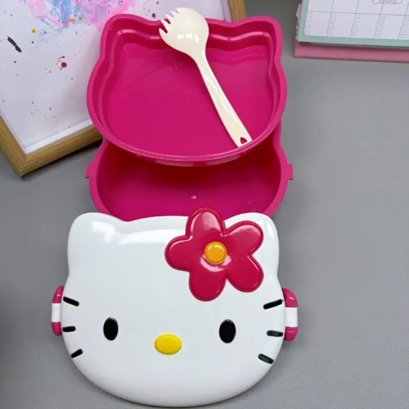 

Anime Sanrio Hello Kitty Cute Double Layer Lunch Box Student Office Workers Portable Lunch Box Tableware Cartoon Kawaii Lovely