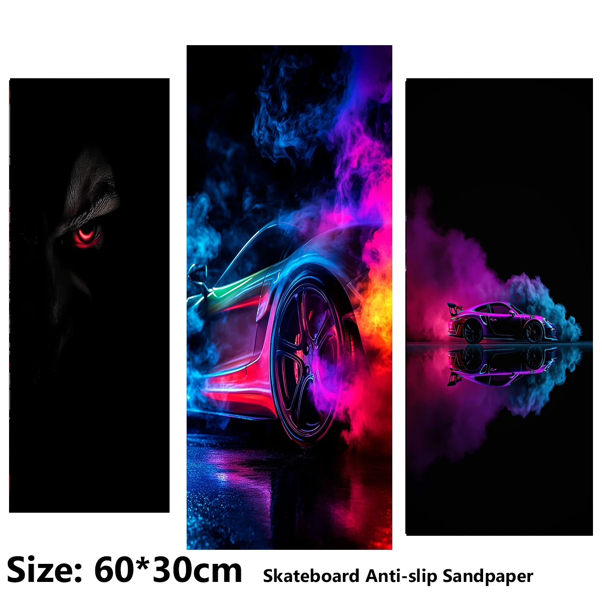 Electric Scooter Anti-slip Sticker Sandpaper Skateboard GripTape Sheet 60*30cm Cool and Colorful Car Skeleton Pattern