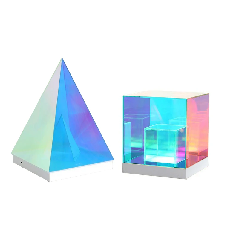 Magic LED Pyramid Cube Night Light USB Rechargeable Colorful Table Lamps Home Bedroom Atmosphere Decoration Birthday Gift Lamp