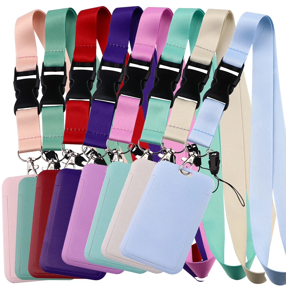 

Pure Colors Card Cover Candy Colors Card Sleeves Lanyards Keychain ID Credit Bus Card Cover Hang Rope Lariat Lanyard Accessories