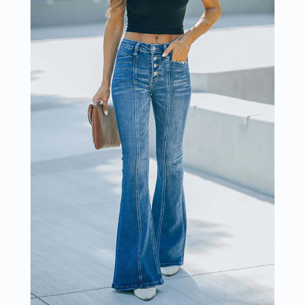 Personalizado tendência de rua lavagem de areia gato barba perna larga calças jeans elegante versátil e velho único breasted cintura alta