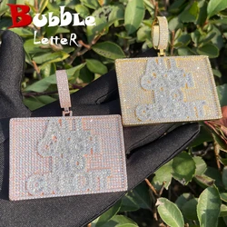 Bubble Letter Iced Out All Cash No Credit Necklace Pendant for Men Real Gold Plated Hip Hop Jewelry