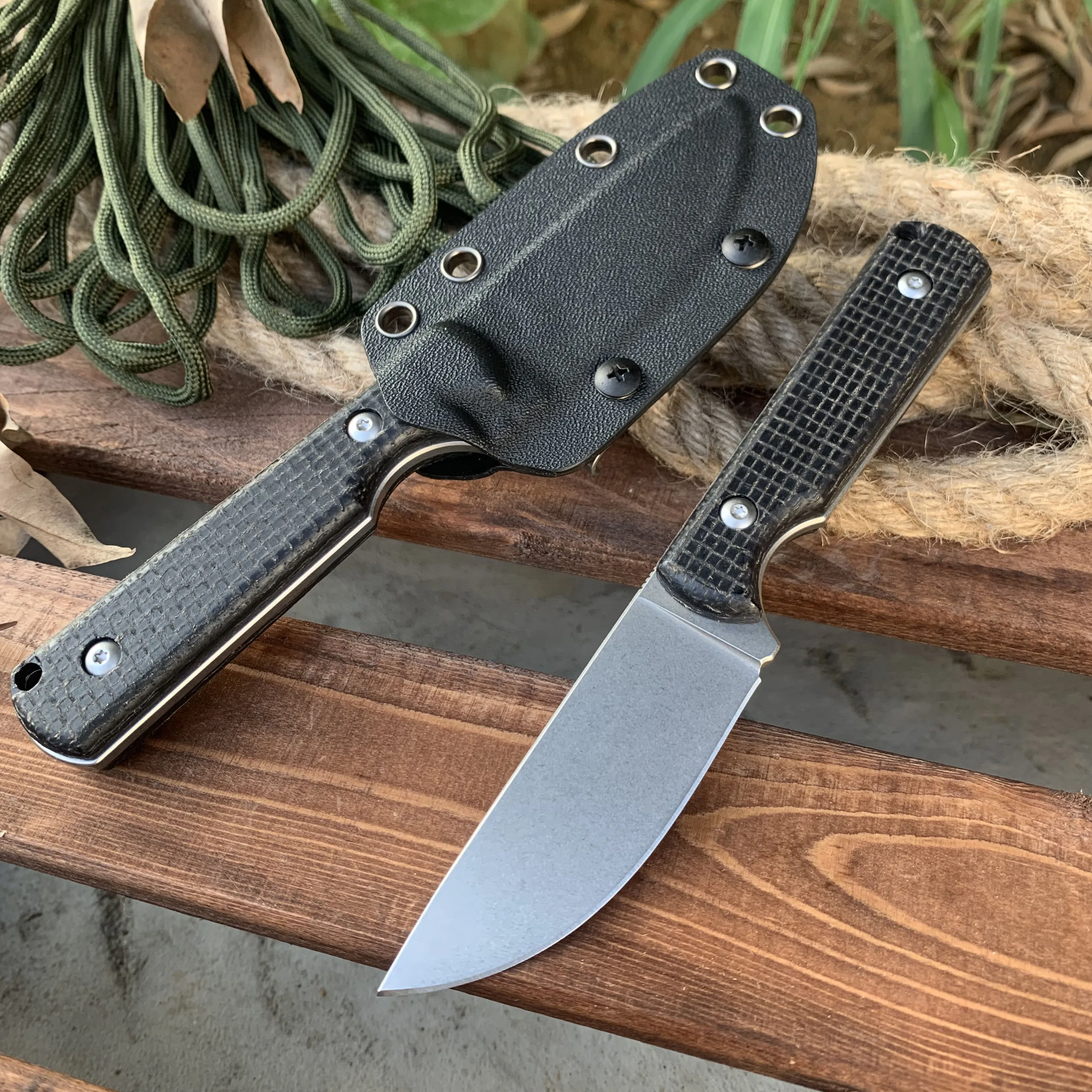 Straight Knife D2 steel Fixed blade linen handle Knife Hunting Tactical K sheath Knives EDC Outdoor Survival Multi-purpose Tool