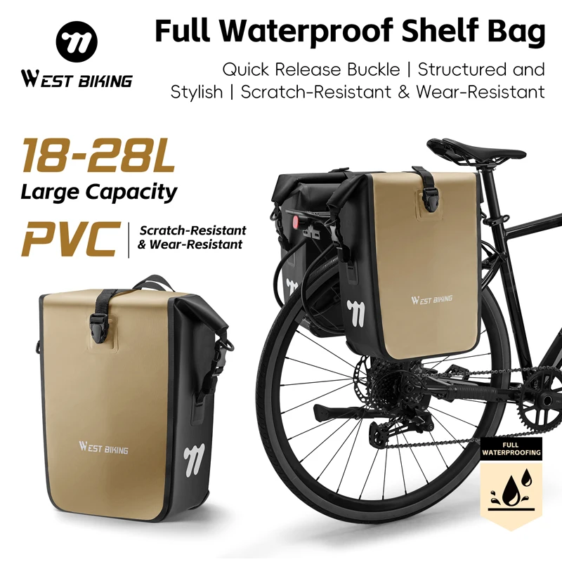 

Велосипедная сумка WEST BIKING 18-28 л, полностью водонепроницаемая, для путешествий, с регулируемой быстросъемной пряжкой, износостойкая, для хранения велосипедных принадлежностей