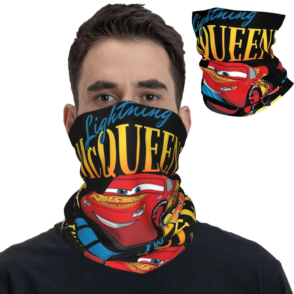 Cars Lightning McQueen Think Fast Bandana Neck Gaiter Printed Mask Scarf Multi-use Cycling Scarf Riding for Men Adult Windproof