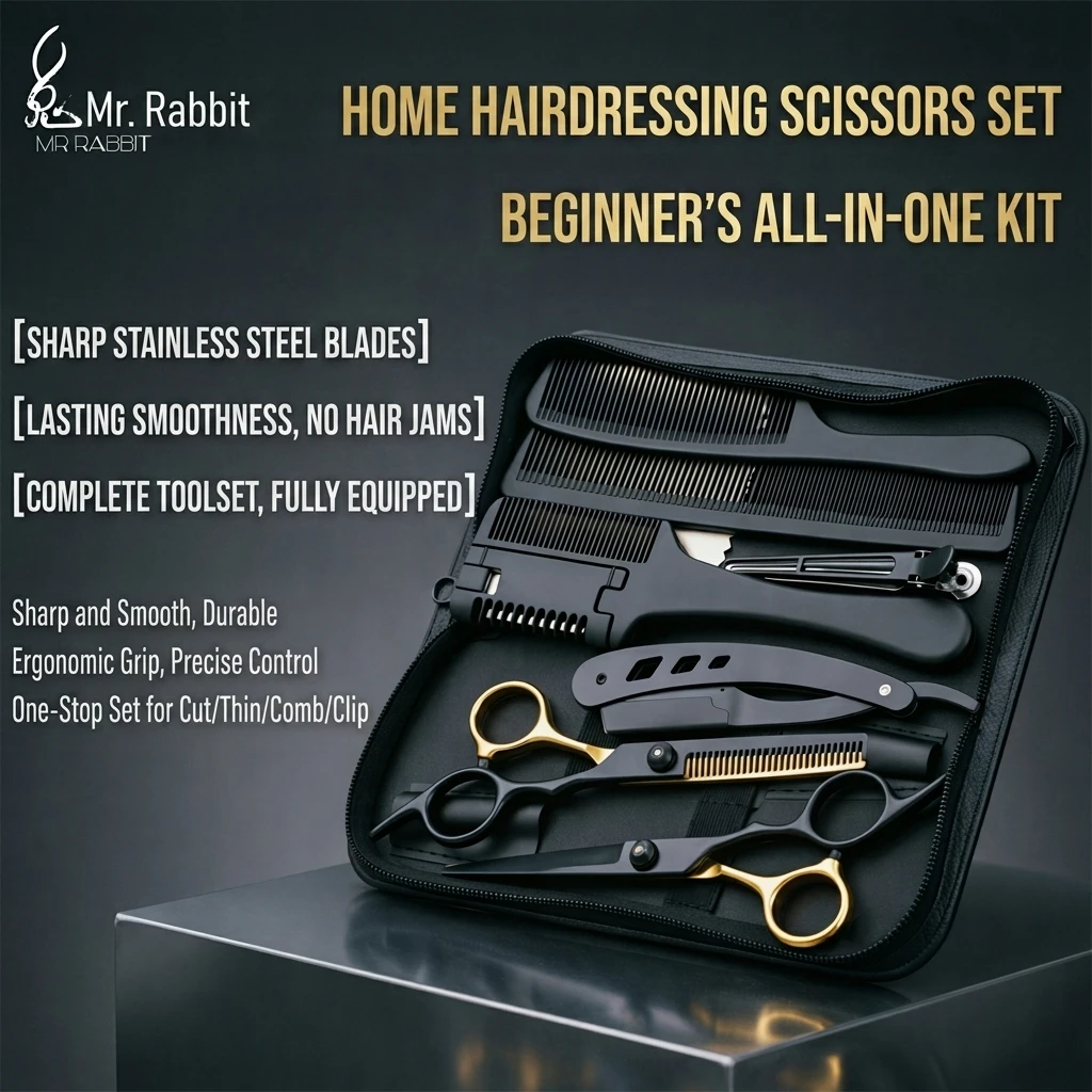 Home Salon Hair Styling Cutting Shears Set Stainless Steel Barber Thinning Scissors Kit with Razor Comb Hairpin Carry Bag 1001