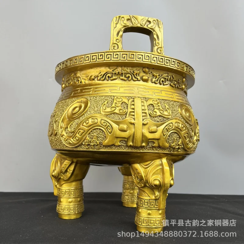 Bronze Ornament Pure Copper Ancient Incense Burner Wealth-Attracting Prosperity Eternal Round Tripod