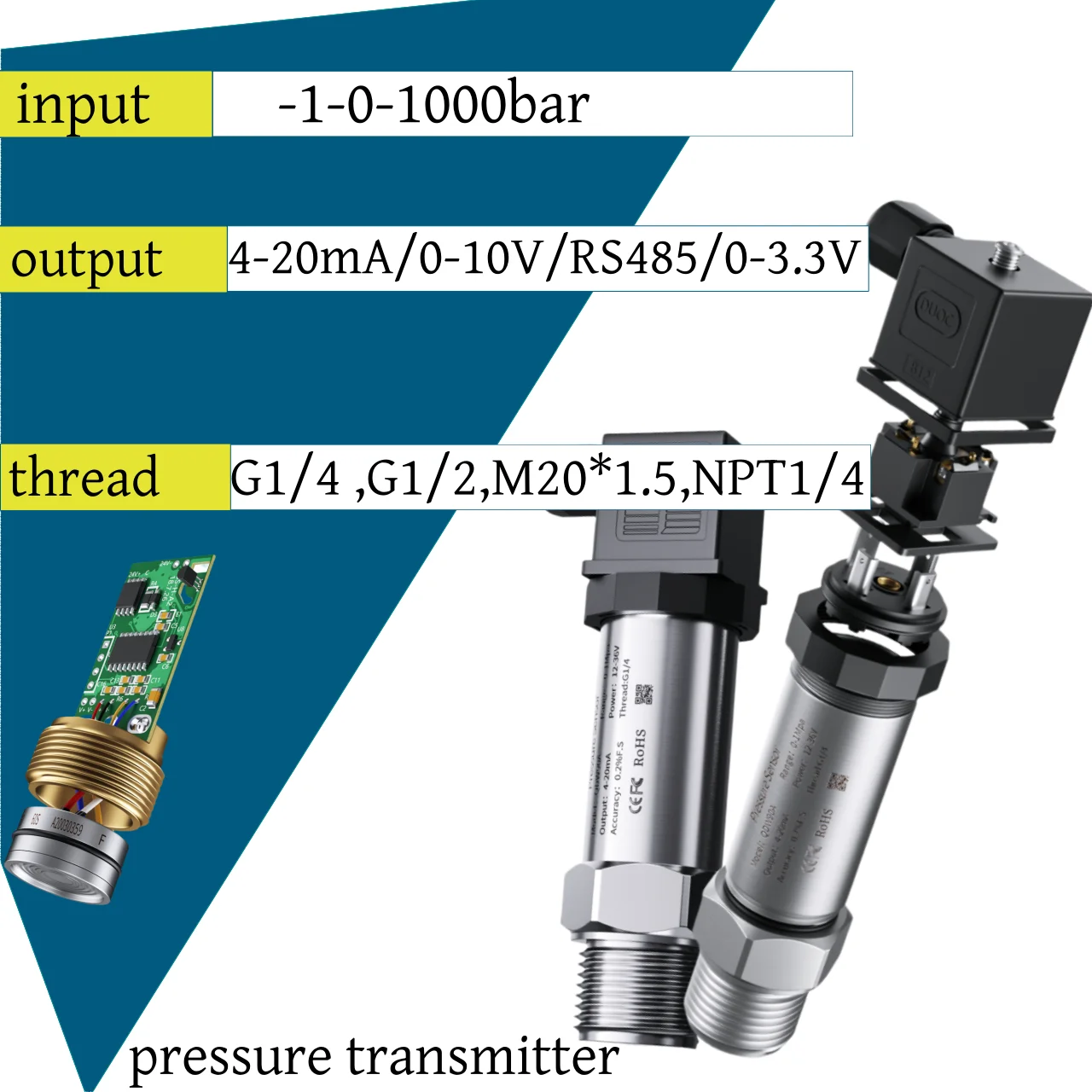 G1/4 NPT1/4 جهاز إرسال الضغط 0.1bar 0.2bar 0.3bar 10bar 4-20mA 10V إخراج المياه الغاز النفط السائل 400bar 20kpa استشعار الضغط