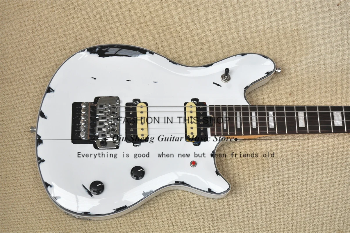 EV Electric Guitar, Vintage White Body, Tremolo Bridge, White Shell Fretboard Inlay, Staccato Switch, Wof guitar