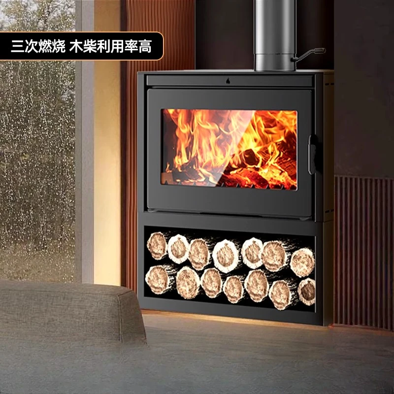 Chimenea de leña real, leña rural, decoración integrada, villa B & B, estufa de calefacción de leña para interiores y hogares