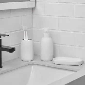 陶瓷三件式浴室配件套裝,包括皂液器、漱口杯和收納托盤,現代浴室收納套裝 10 最佳銷售 浴室配件套裝 - №2