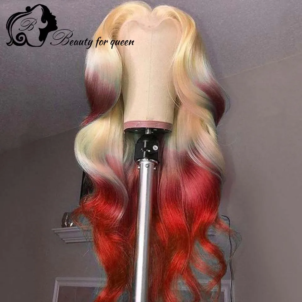 

Синий Красный Розовый Фиолетовый Объемная Волна Цветной Бразильский Парик Человеческих Волос Косплей 13x4 Кружева Фронта Шнурка Для Женщин Wear And Go 180% Плотность