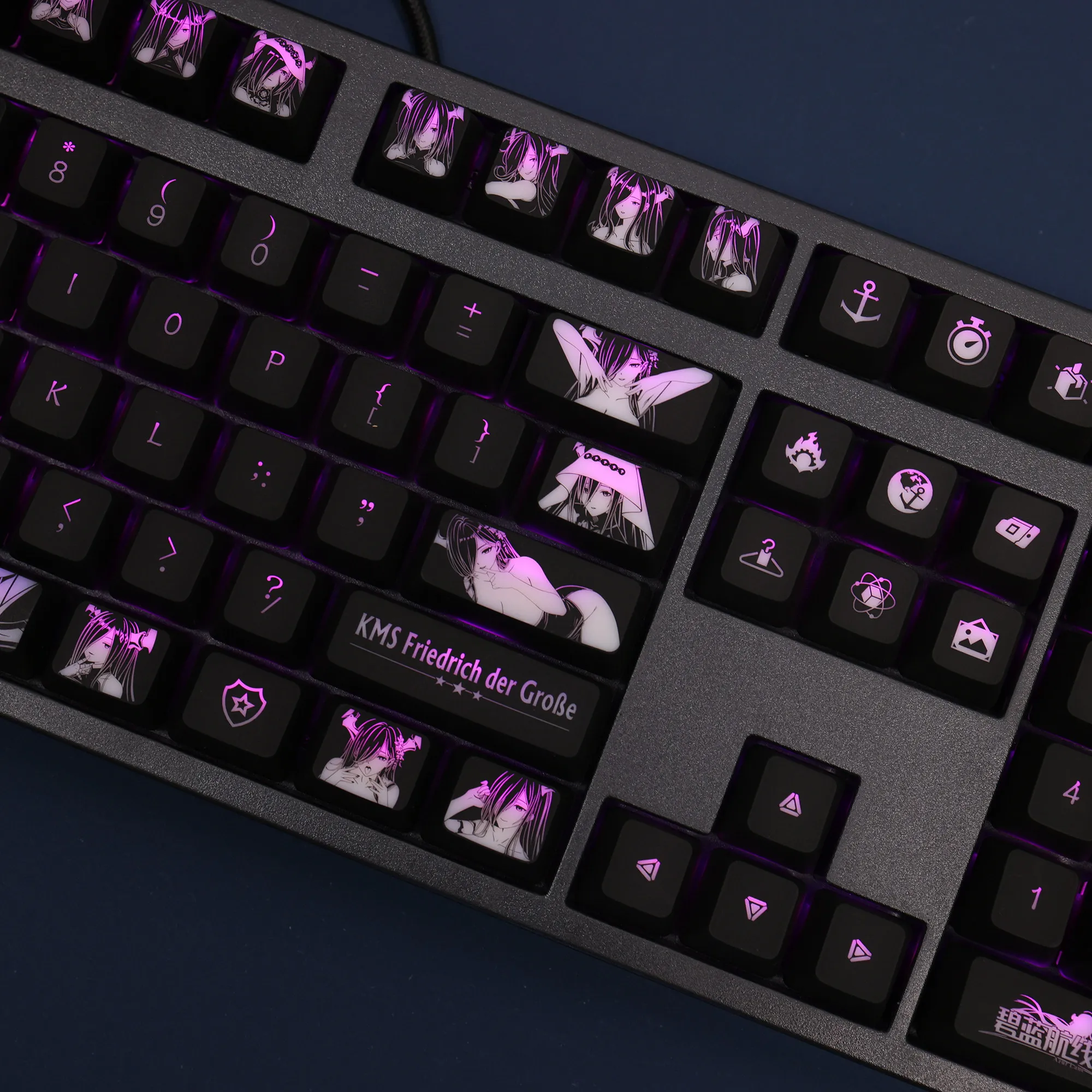 108 Tasten/Set KMS Friedrich der Azur, niedliche PBT-Tastenkappen, Cherry-Profil, für mechanische Tastaturen mit MX-Schaltern, zum Anpassen für Gaming-Zwecke. – Detail 4