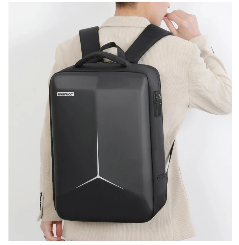 MUMUCC Hard EVA Shell Laptop Backpack Shockproof USB Type C Charging Anti Theft Password Lock Travel Backpack with Luggage Strap