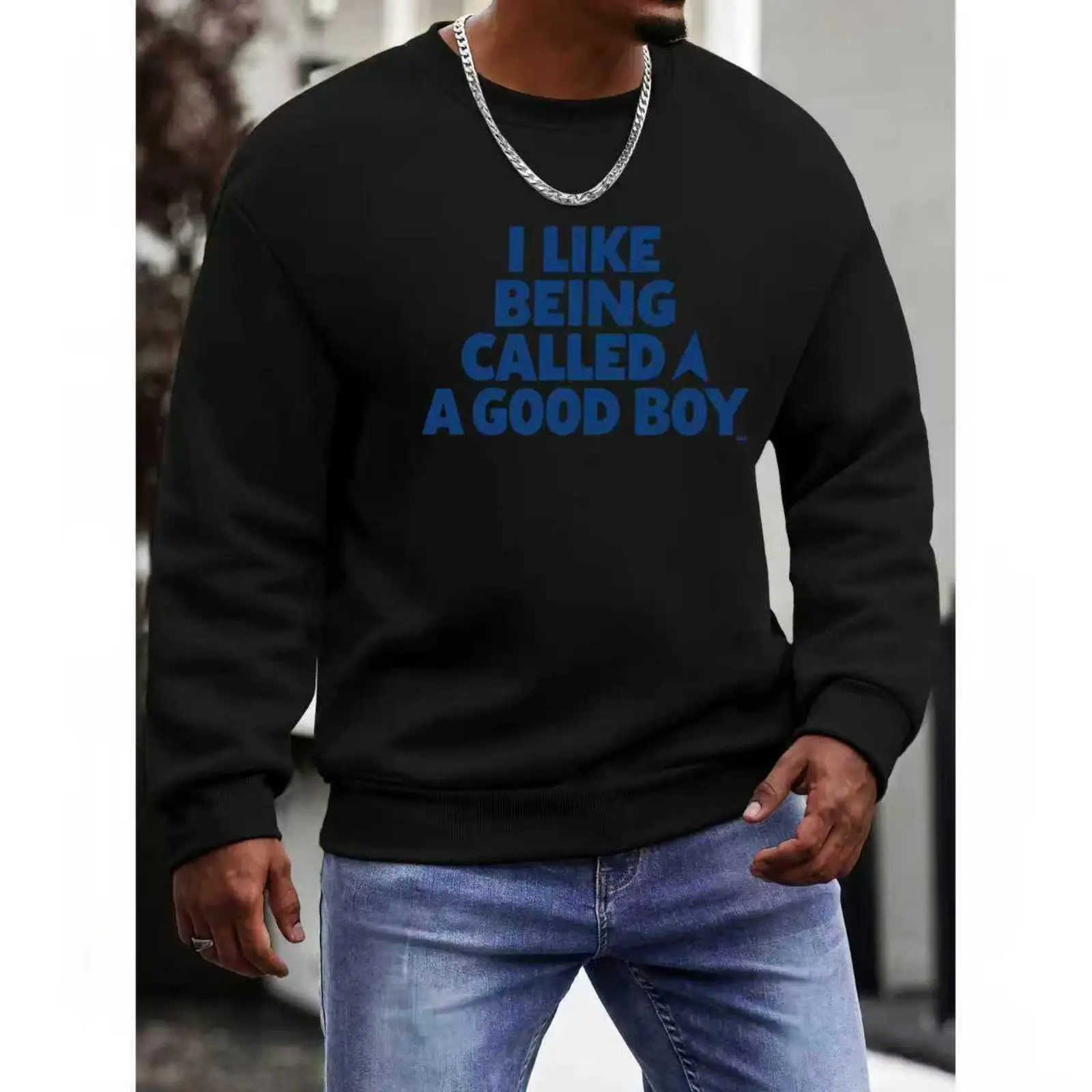 

Men's Funny Graphic Sweatshirt I Like Being Called A Good Boy Print Top Casual Crewneck Pullover Autumn Streetwear