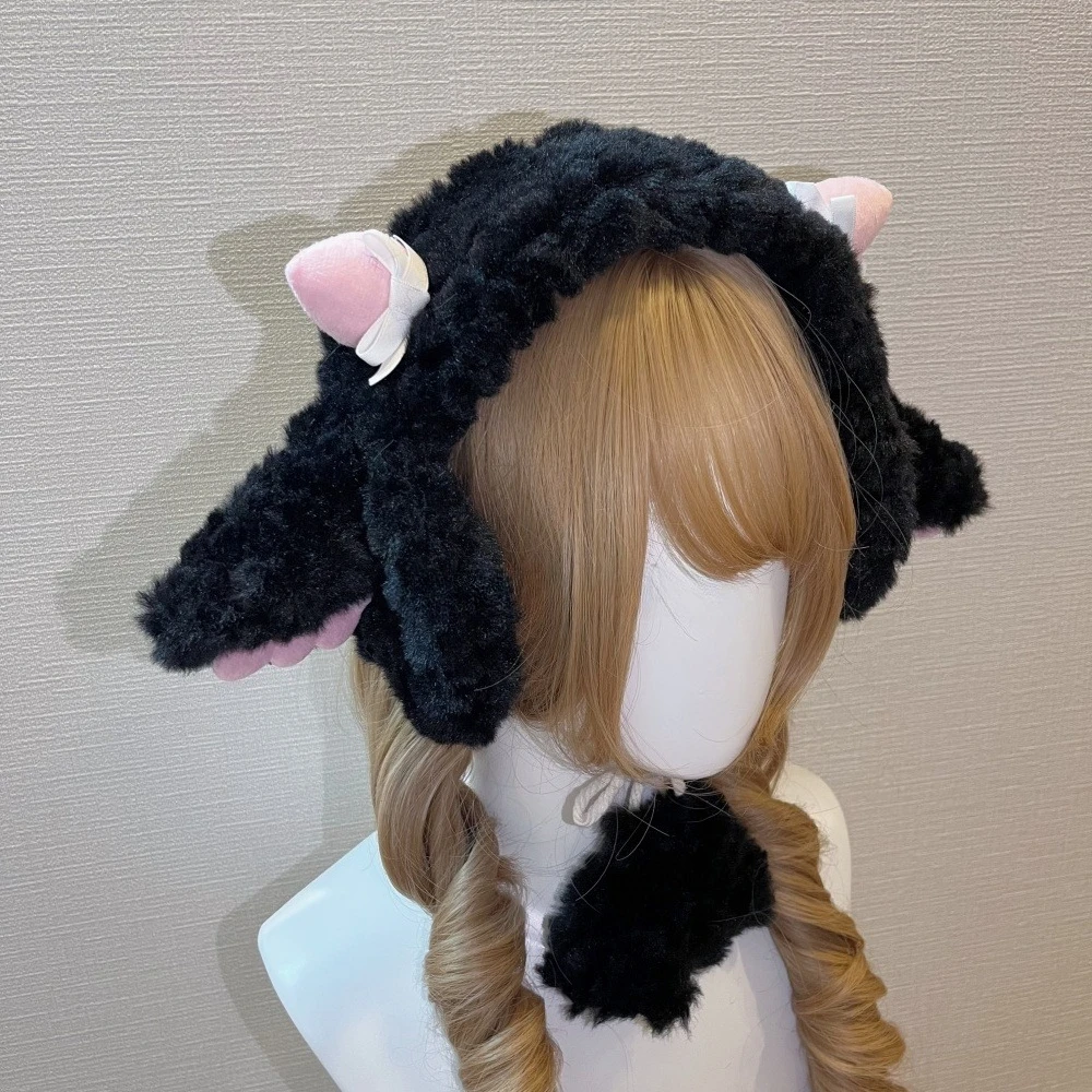 Gorro de conejo Y2K Kawaii de piel sintética de felpa para invierno, gorro con protección para los oídos peludo cálido, gorro gótico, calentadores de piernas, disfraz de actuación, sombreros de bombardero